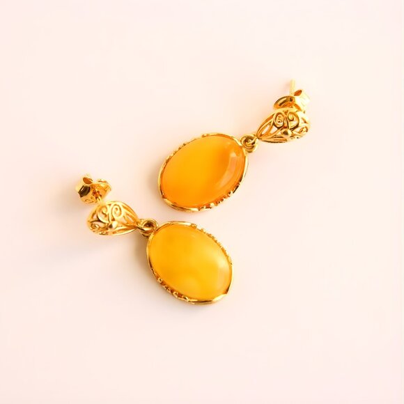 Baltic Honey Amber 14k Gold Plated Sterling Silver Earrings - Picture 2 of 4